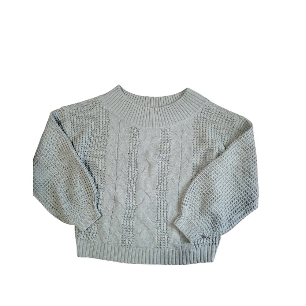 Full Circle Trends Green Crew Neck Crop Cable Knit Pull Over Sweater Size XL